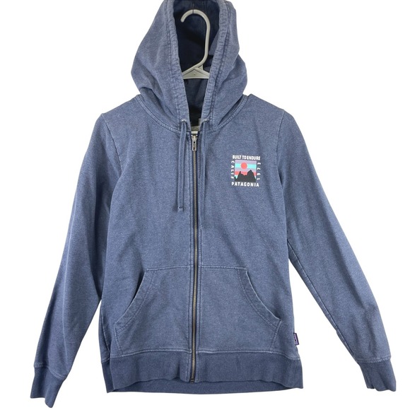 Patagonia Tops - Patagonia Women's Small Blue Built To Endure Cotton Full Zip Hoodie Jacket